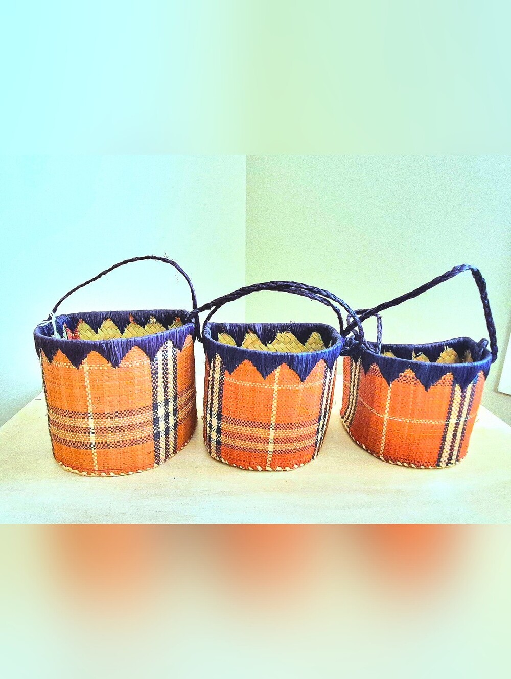 Unique Handwoven 3-Tier Wall Hanging Baskets Storage Woven Baskets